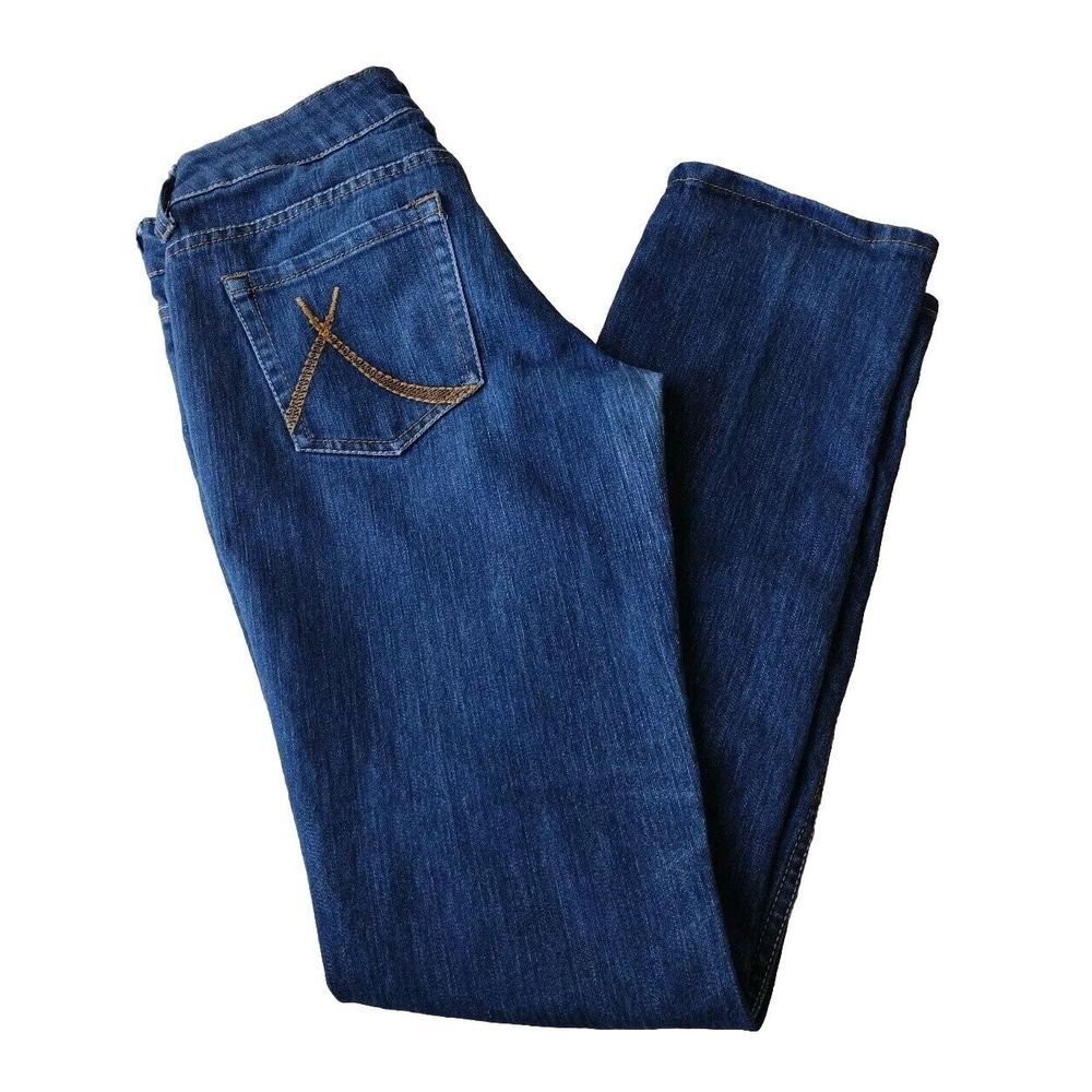 Anchor Blue Jeans Women 7 Blue Denim Low Rise Straight Leg Embroidered Pockets‎